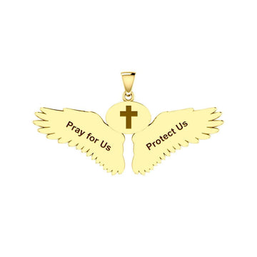Guardian Angel Wings Solid Gold Pendant with Pisces Zodiac Sign GPD5514 - Jewelry